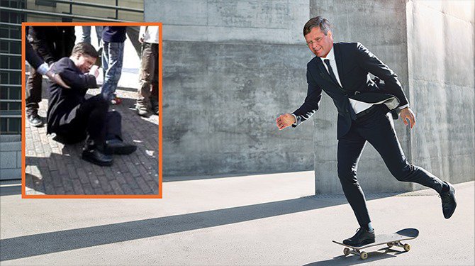 Na 18 jaar oefenen kan Jan-Peter Balkenende nu de kickflip op een skateboard
