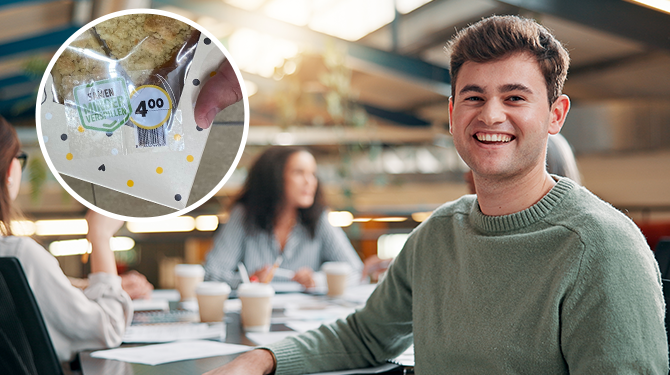 Vandaag viert Tom (28) met zijn collega's dat de appeltaart in de aanbieding was in de supermarkt cover